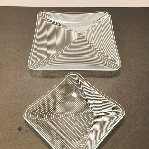 Vtg Lausitzer Glas Kristall Op Art Pair of Crystal Trays 5”-5 and 7.5”-7.5” - Picture 2 of 6